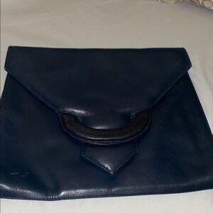 Susan Gail Black Leather Wristlet with Gold Logo‎